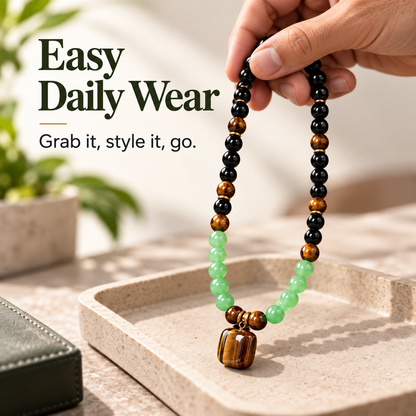 ✨ Money Attraction Necklace With GreenAventurine & Tiger Eye Pendant Healing Crystal Stone