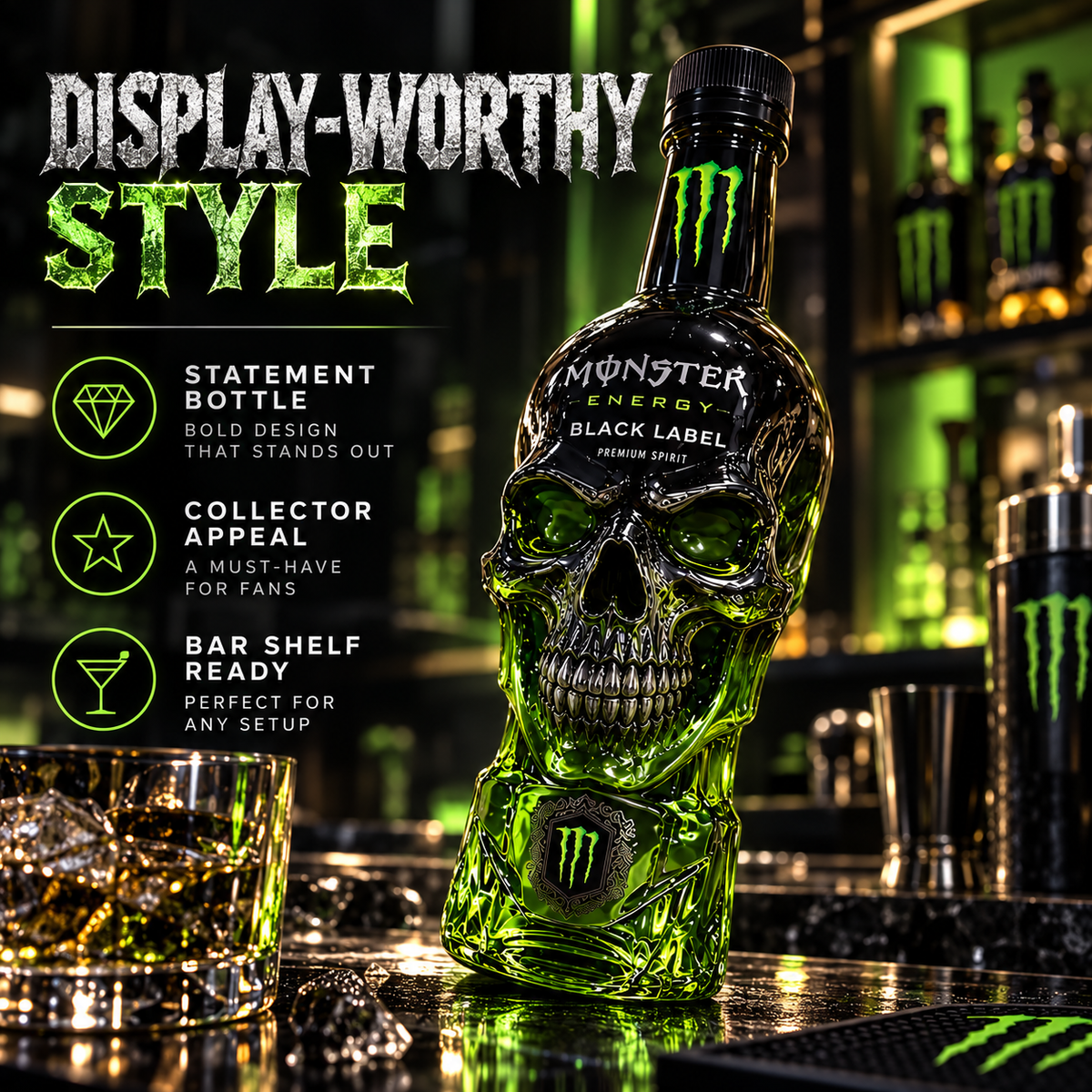Monster Energy Black Label Skull Bottle 💀💚 | Dark Gothic Design �