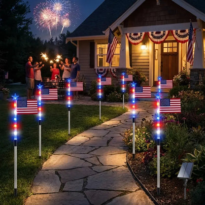 🤩🤩8-Piece Flag Light Set – 4th of July Decorations with 8 Lighting Modes – Ideal for Independence Day Pathways, Gardens, and Yard Decor