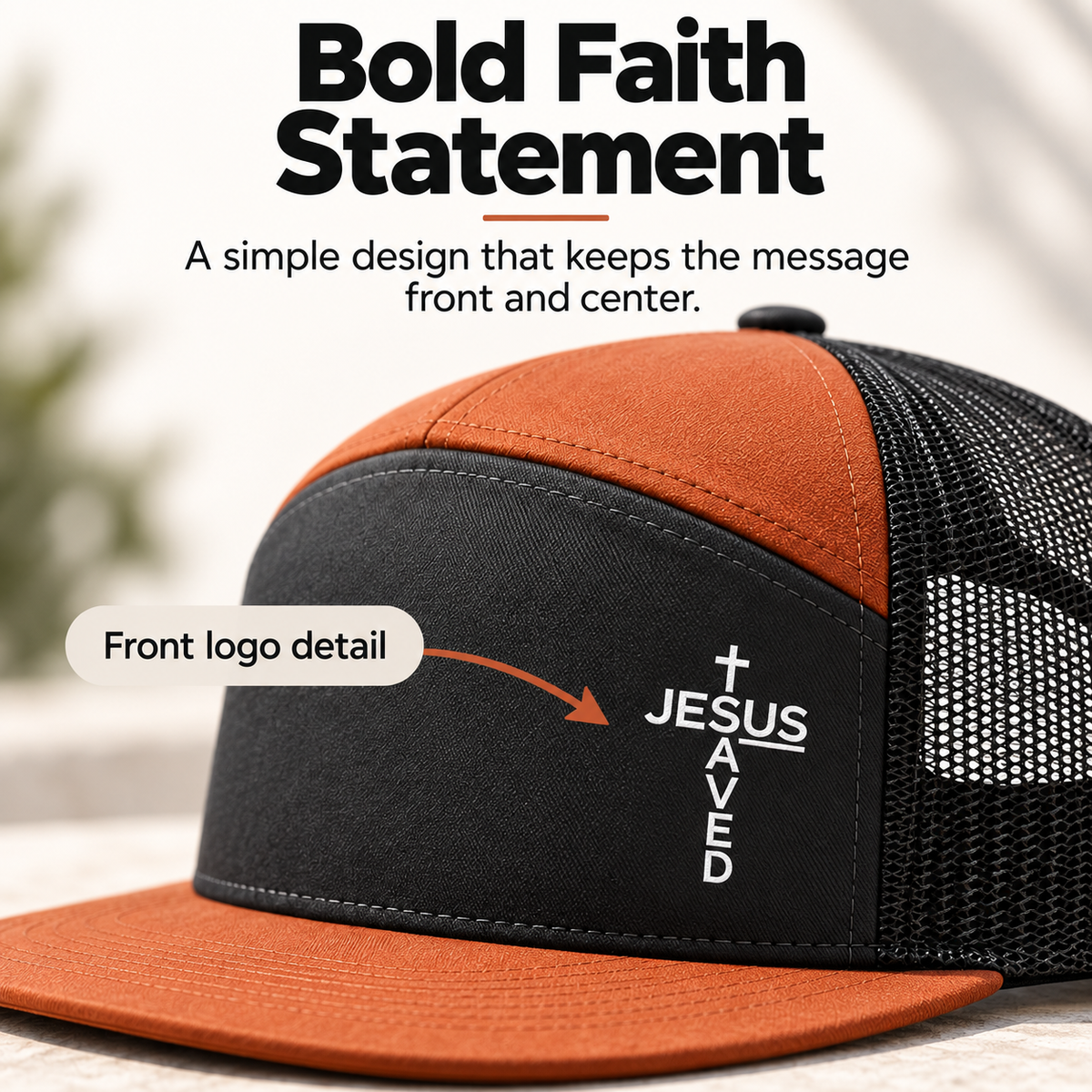 Unisex Printed Cross 'Jesus Saved' Flat Bill Trucker Hat - Color Block, Breathable Mesh