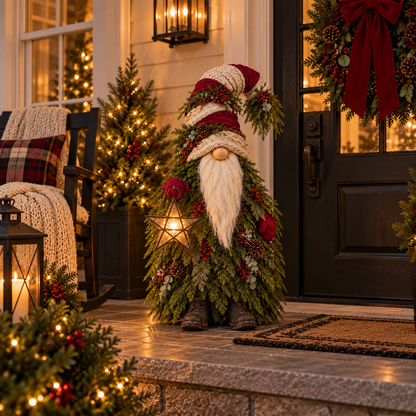 🔥Last Day 50%🎄 Light-Up Evergreen Christmas Gnome – Glowing Star Lantern Porch Decor