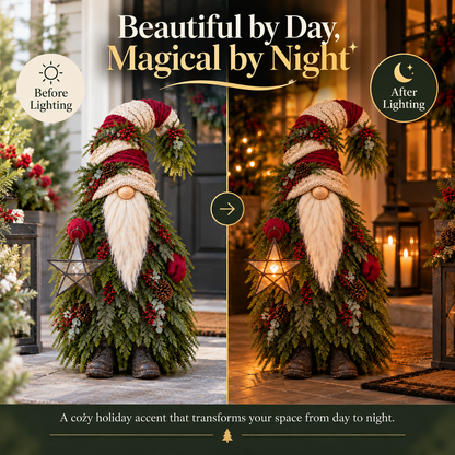 🔥Last Day 50%🎄 Light-Up Evergreen Christmas Gnome – Glowing Star Lantern Porch Decor