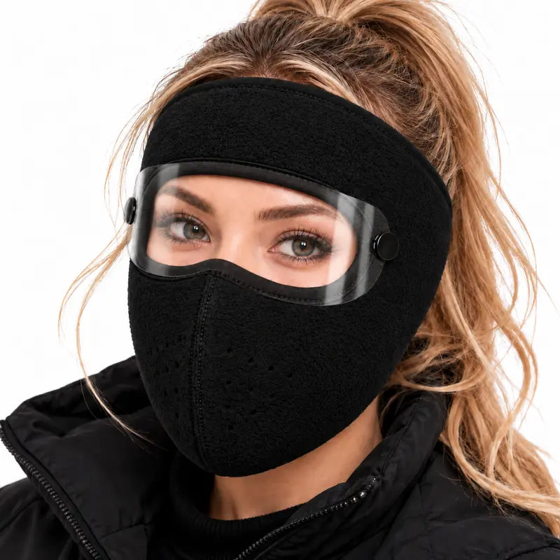 Winter protective face mask with detachable goggles, windproof and warm, fleece-lined—unisex