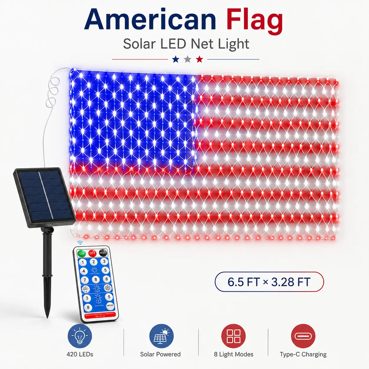 Solar American Flag Lights for Outdoor Patriotic Decorations
