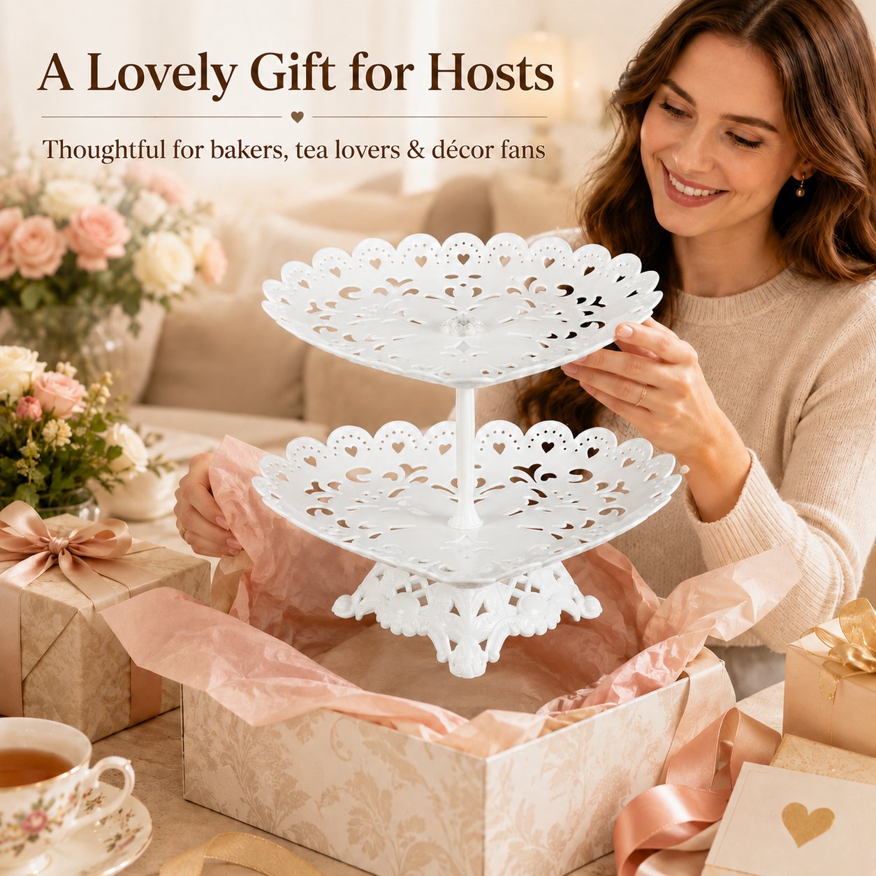 2-Tier Heart-Shaped Serving Stand