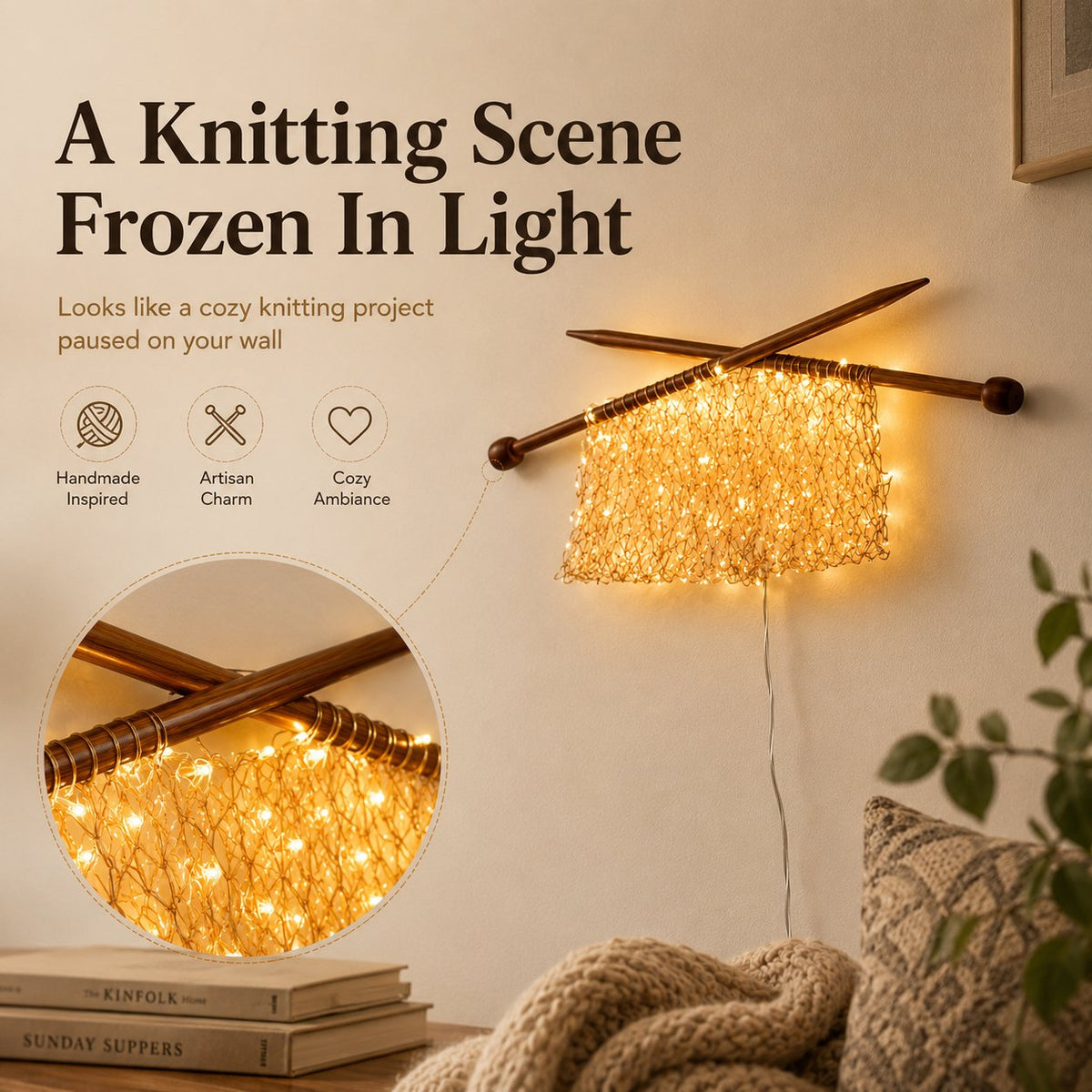 Knitting Needles Wall Light