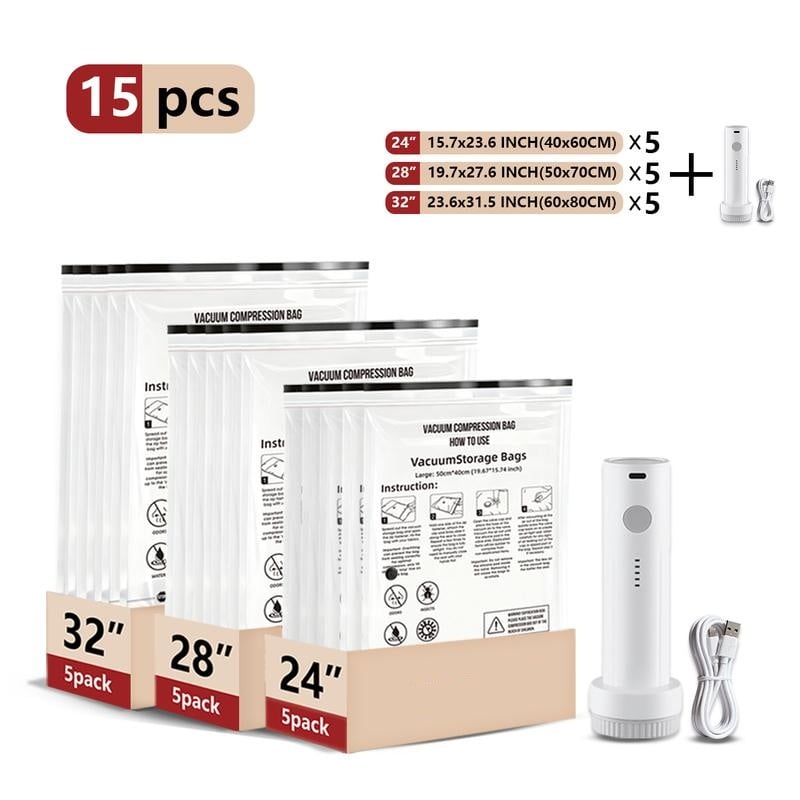 🔥 BIG SALE 49% OFF🔥Cordless Travel Vacuum Storage Compression Bag Set – 15-Pack in 3 Sizes