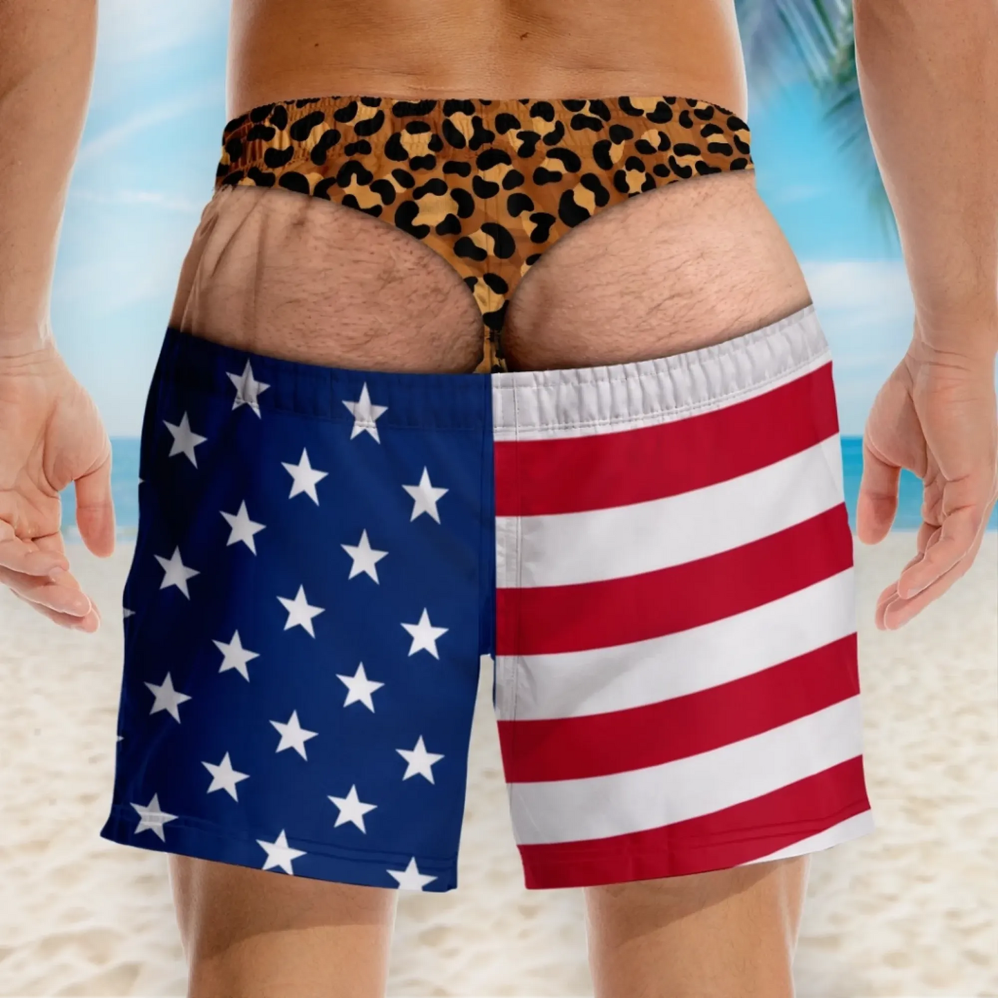 Funny Patriotic “Wide Load” Men’s Swim Trunks