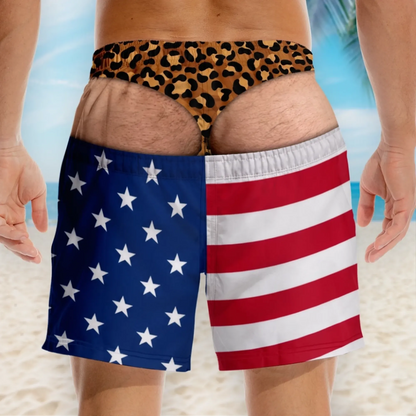 Funny Patriotic “Wide Load” Men’s Swim Trunks