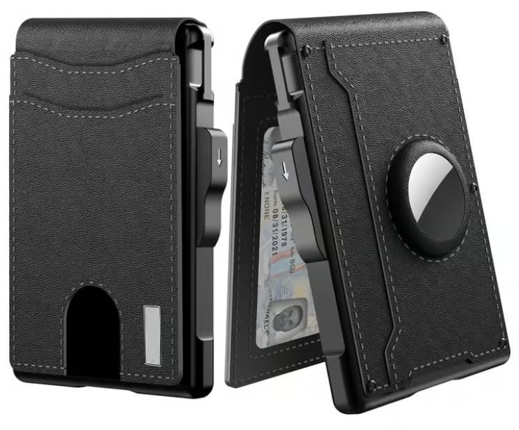 ✨Wallet for Men - with Pop Up Aluminum Case Money Clip Slim Leather Slots Credit Card Holder RFID Blocking Bifold Minimalist Wallet