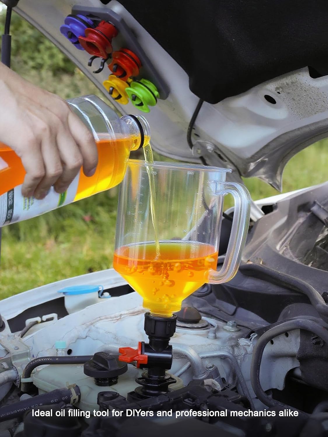 🔥 50% OFF 21-Piece No-Spill Engine Oil Funnel Kit with 12 Adapters & Magnetic Storage