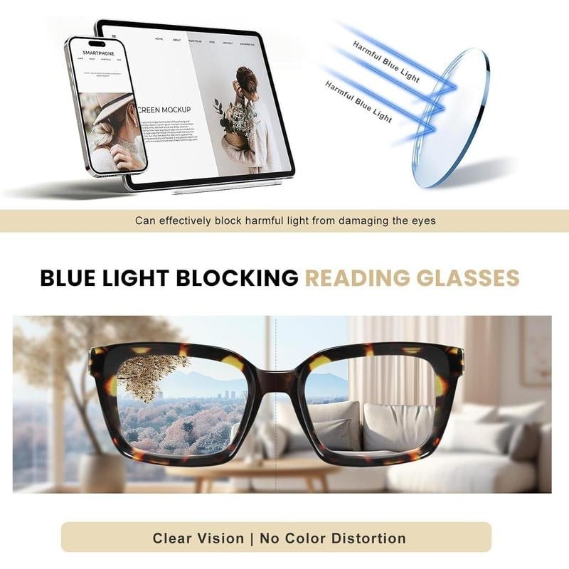 🔥Hot Sale-✨👓Tortoiseshell Reading Glasses – Blue Light Blocking Oversized Square Readers