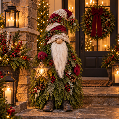 🔥Last Day 50%🎄 Light-Up Evergreen Christmas Gnome – Glowing Star Lantern Porch Decor