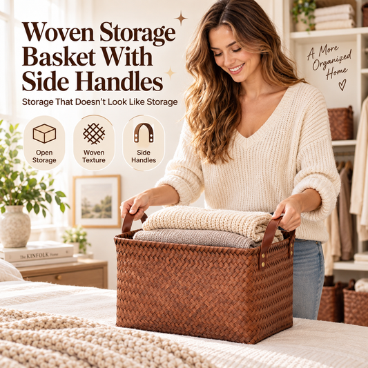 Woven Storage Basket With Side Handles