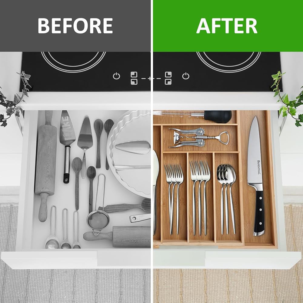 🥢 Bamboo Extendable Kitchen Drawer Organizer