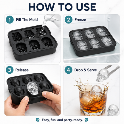 💀 3D Skull Silicone Ice Cube Mold