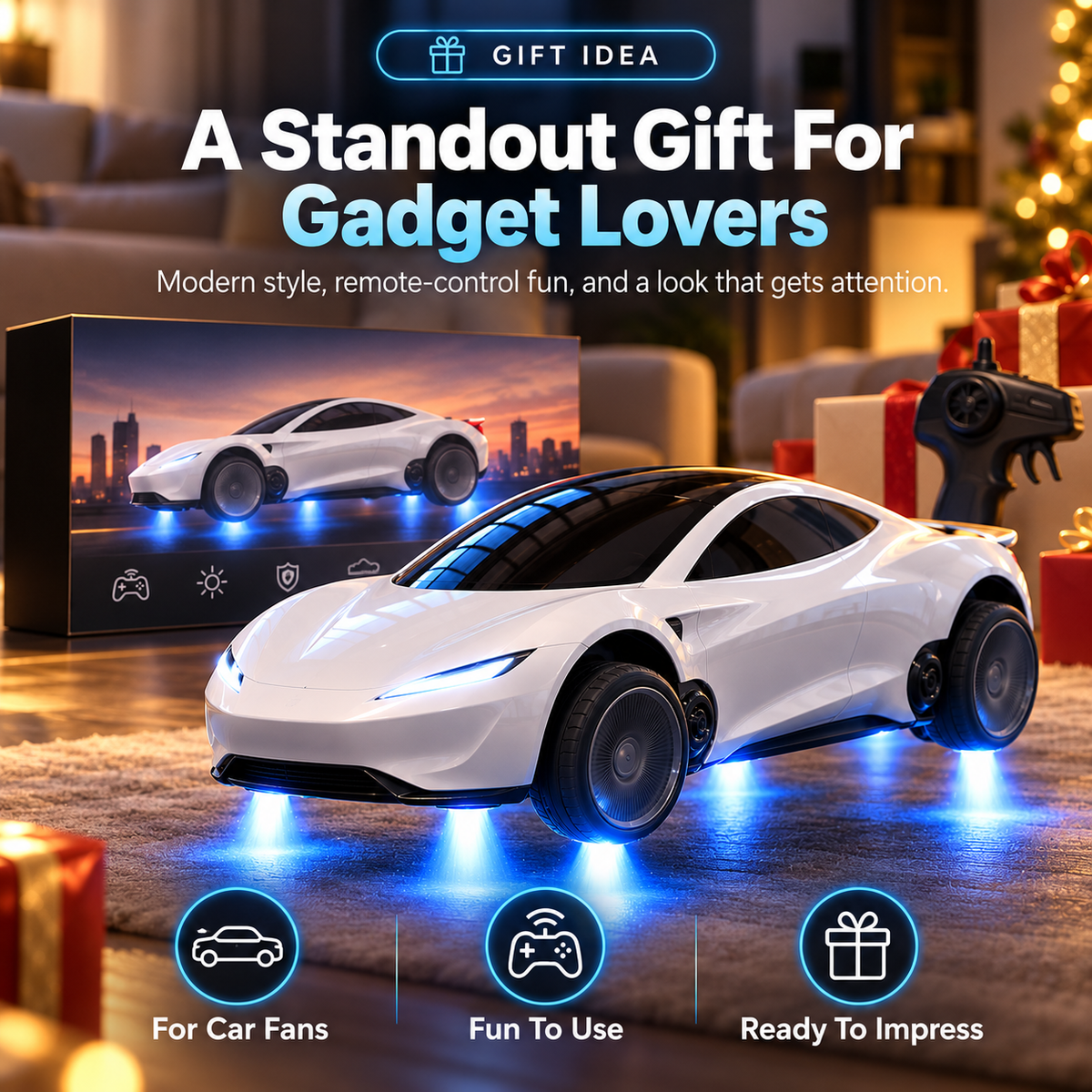 🚀 Futuristic Hover-Effect RC Roadster – Blue Light Action