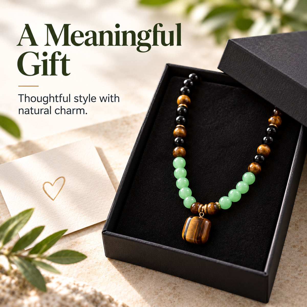 ✨ Money Attraction Necklace With GreenAventurine & Tiger Eye Pendant Healing Crystal Stone