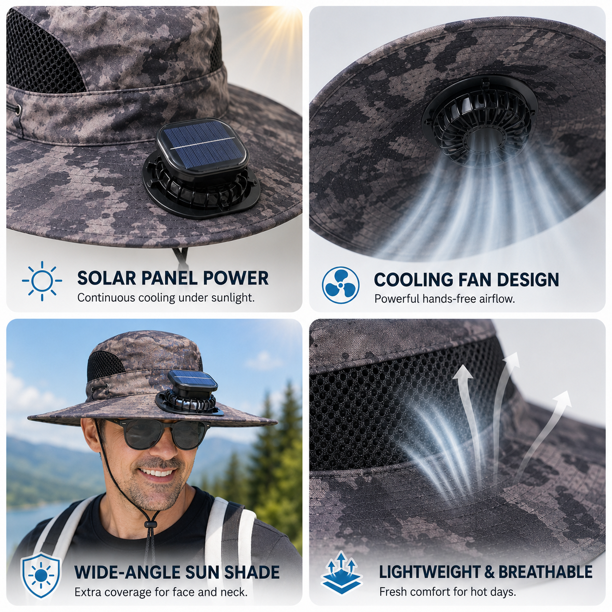 🌞 Solar-Powered Cooling Hat | Stay Cool Outdoors, No Batteries Needed