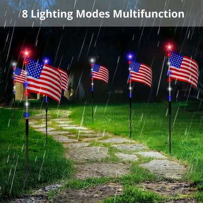 🤩🤩8-Piece Flag Light Set – 4th of July Decorations with 8 Lighting Modes – Ideal for Independence Day Pathways, Gardens, and Yard Decor