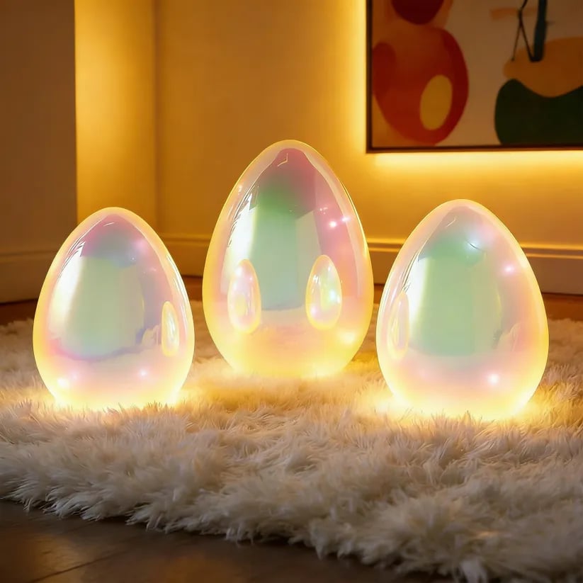 🎁Easter Decor - Glowing Pearlescent Glass Egg Trio