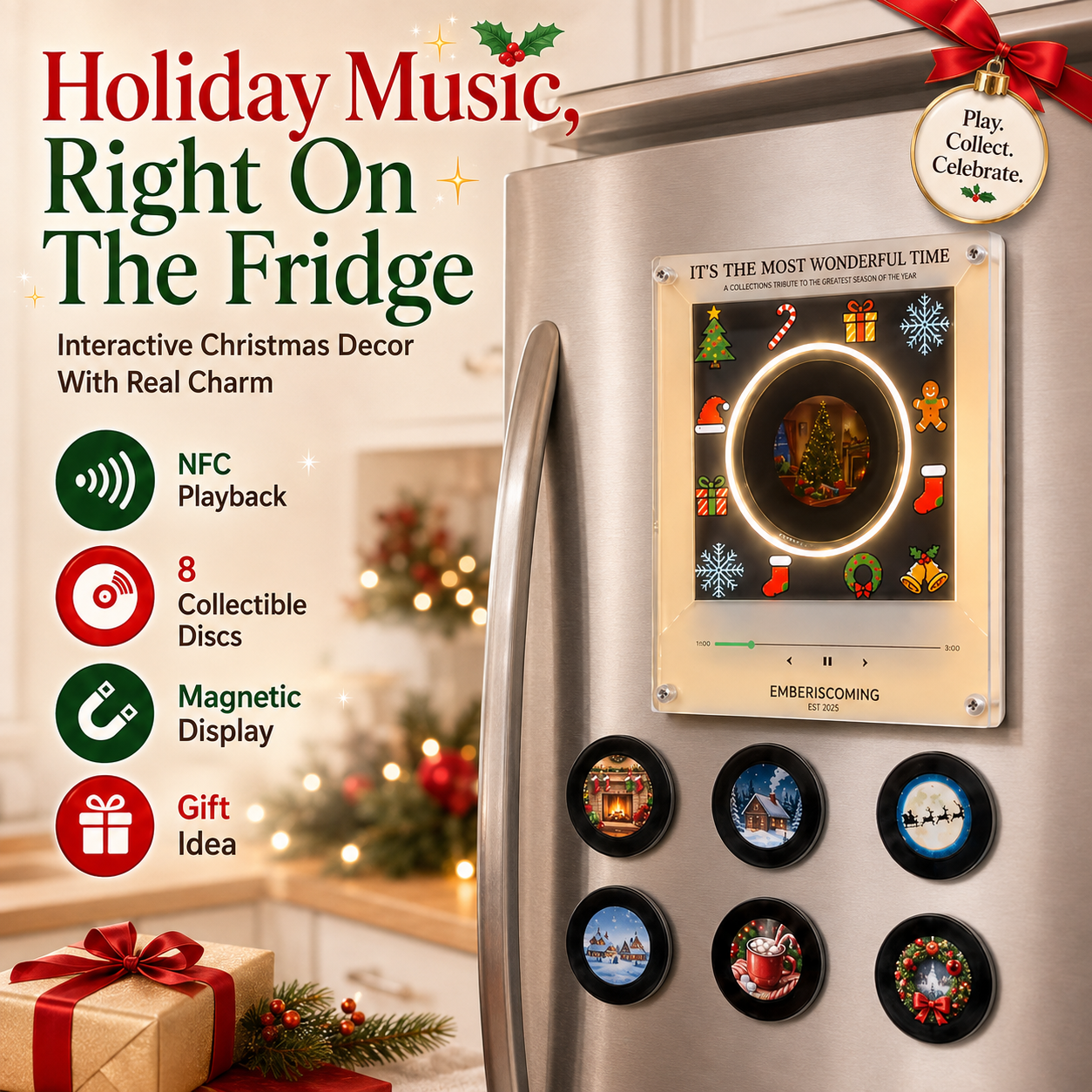 Christmas refrigerator magnet NFC sensing