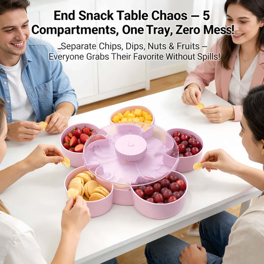 🎁🍽️ Rotating 5-Compartment Snack Tray
