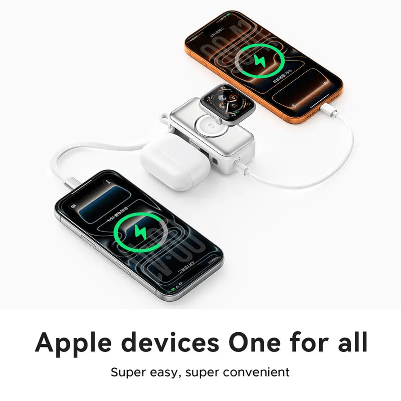 🔋3-in-1 Power Bank – Integrated Cable & Foldable Wall Plug – Wireless Watch Charger for iPhone & Android ✈️
