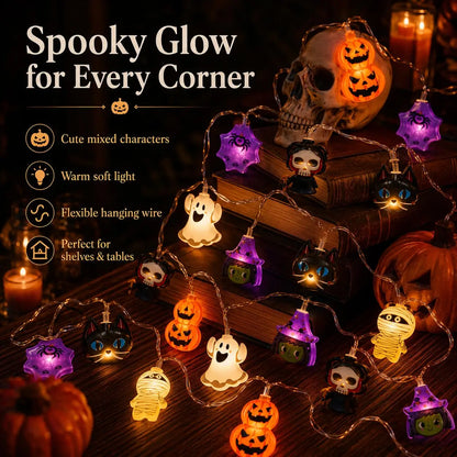 USB-Powered Pumpkin LED String Lights – Warm White Halloween Garland for Mantel, Window & Fall Home Decor