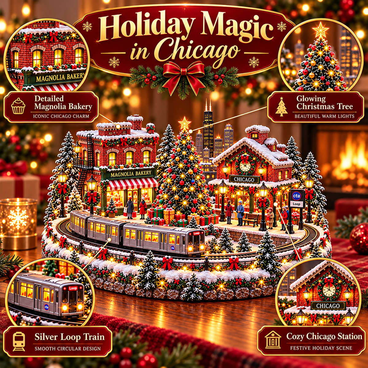 🔥 LAST DAY 50% OFF 🚋🎄 Christmas City Railway  – Lighted San Francisco Cable Car & Chicago Train Holiday Scenes