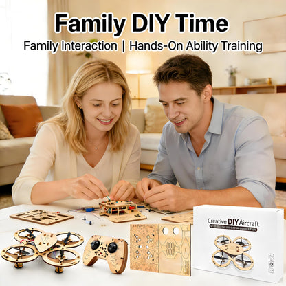 🔥Top Gift 2026 🎁 DIY Wooden Drone Assembly Kit, 2.4GHz RC Quadcopter with 360° Flip, Emergency Stop & Beginner Friendly Controls, STEM Building Toy for Teens & Adults