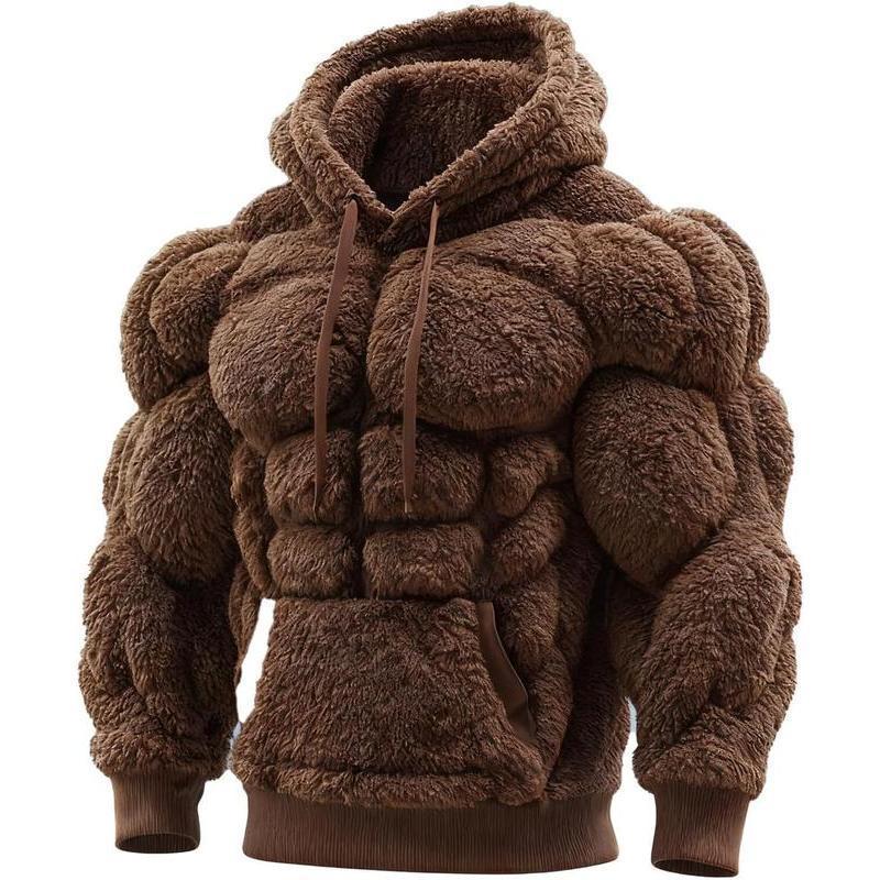 Line Art Flannel Warm Men's Hooded Sweatshirt