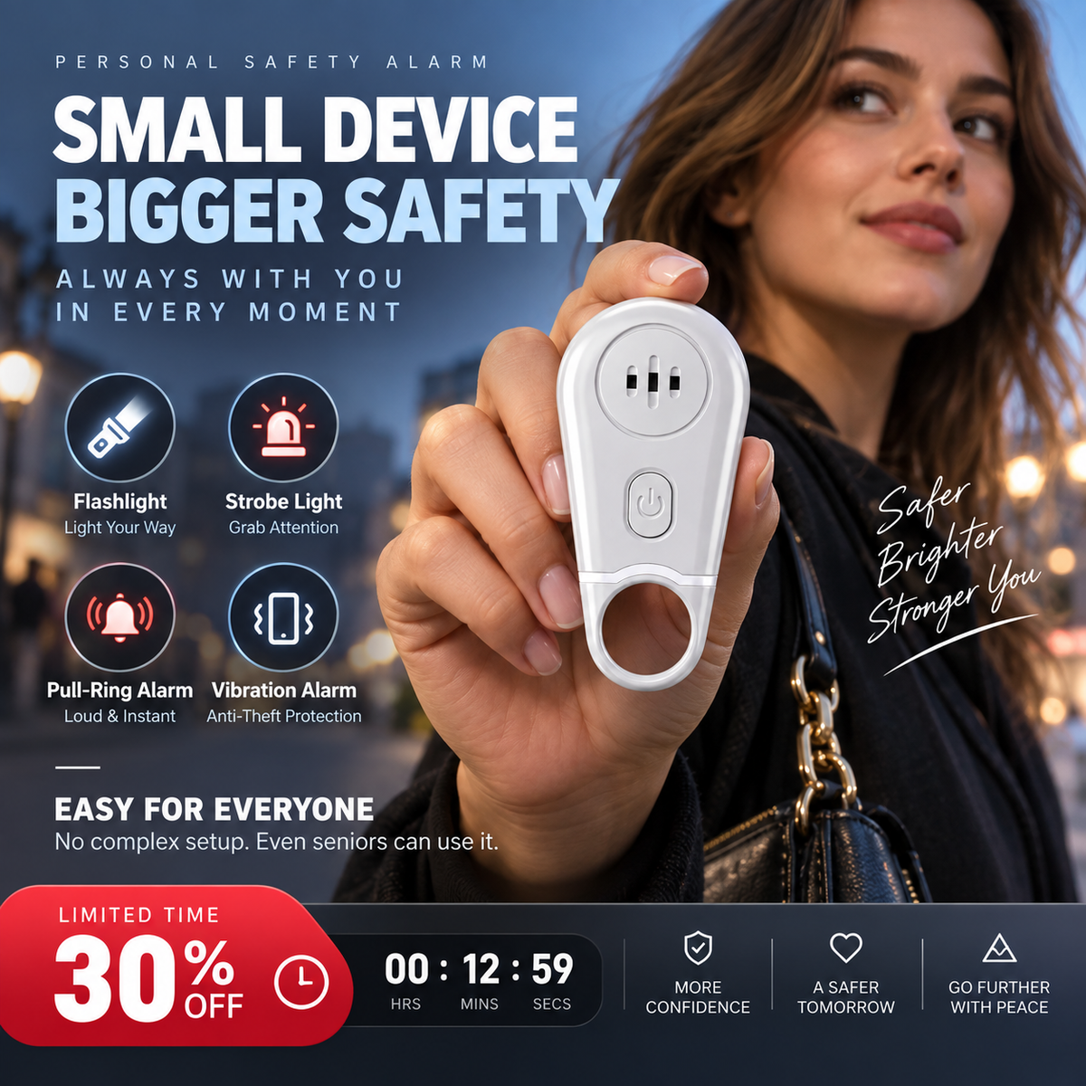 🔥50% OFF NOW! 🛡️Personal Safety Alarm Keychain—130dB Loud Emergency Siren with Vibration Activation Safety Mode, Rechargeable Flashlight & Strobe Light, Pull Ring Emergency Device for Women, Seniors, Travel & Hotel Safety