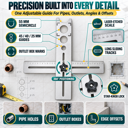 📏40CM Adjustable Stainless Steel Tile Hole Positioning Ruler📐