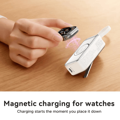 🔋3-in-1 Power Bank – Integrated Cable & Foldable Wall Plug – Wireless Watch Charger for iPhone & Android ✈️