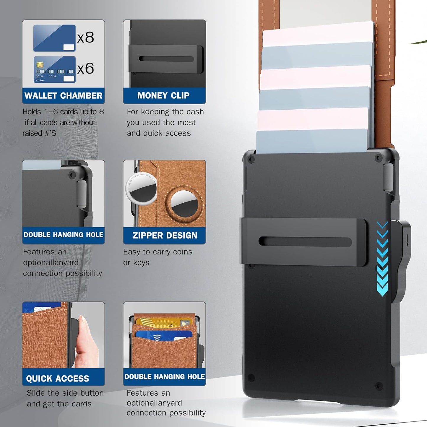 ✨Wallet for Men - with Pop Up Aluminum Case Money Clip Slim Leather Slots Credit Card Holder RFID Blocking Bifold Minimalist Wallet