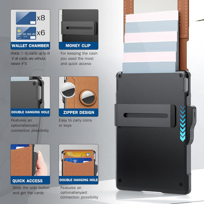 ✨Wallet for Men - with Pop Up Aluminum Case Money Clip Slim Leather Slots Credit Card Holder RFID Blocking Bifold Minimalist Wallet