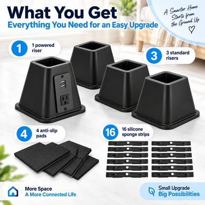 🔥 50% OFF Today – 4-Pack Heavy-Duty 6" Bed Risers with USB Power Outlet