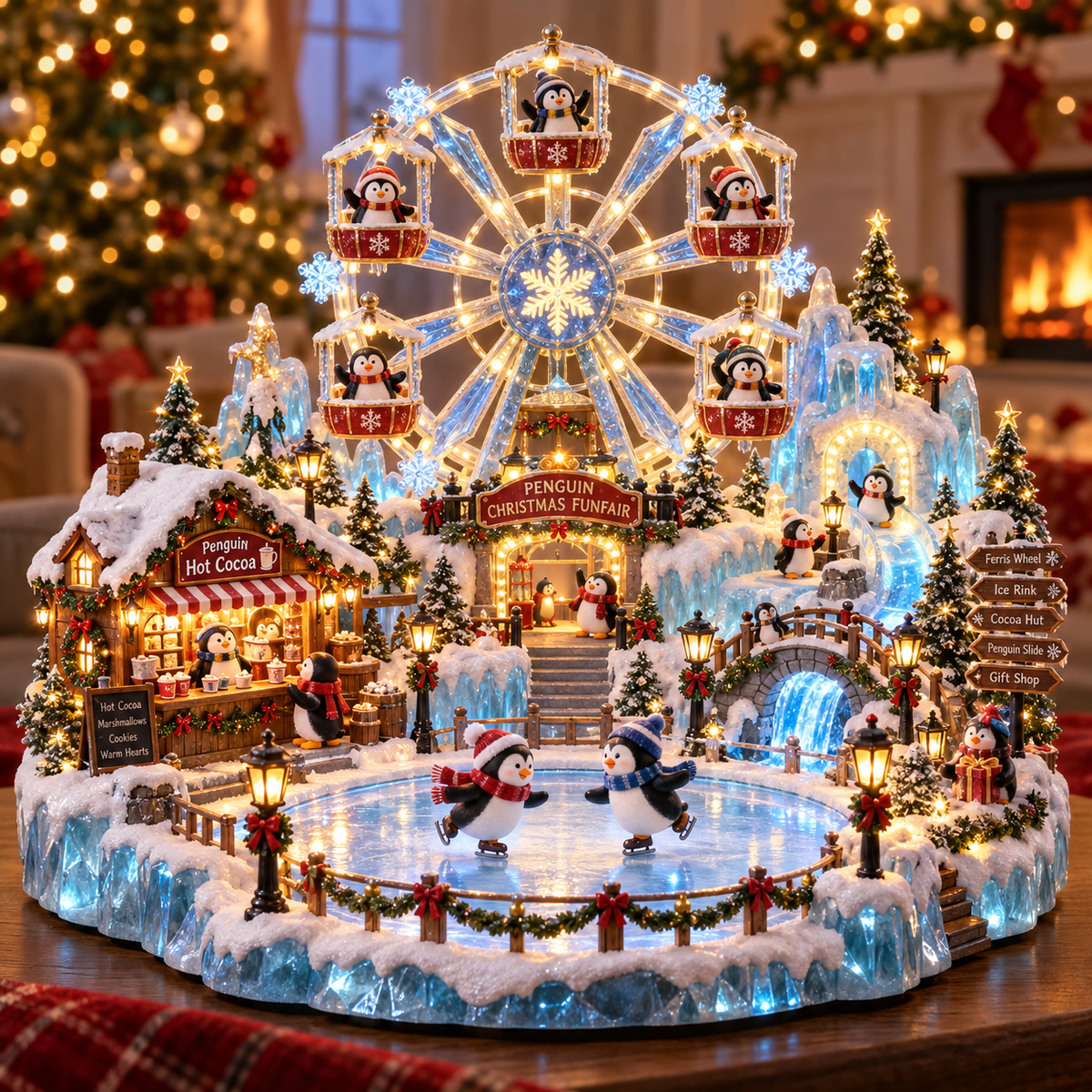 🔥Last Day 50% OFF -🎡 Penguin Christmas Funfair | Lighted Animated Christmas Village