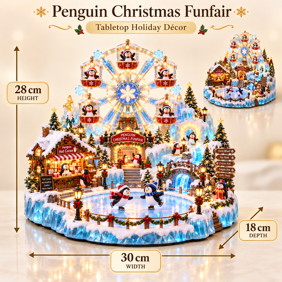 🔥Last Day 50% OFF -🎡 Penguin Christmas Funfair | Lighted Animated Christmas Village