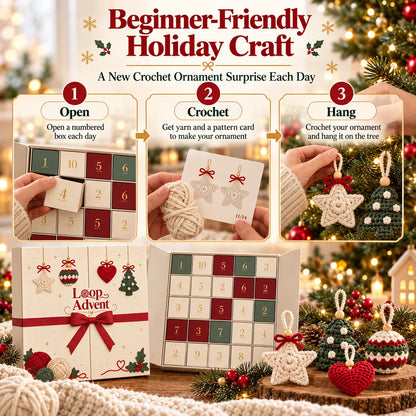 🎄 24-Day Crochet Christmas Advent Calendar™ – 24 Surprise DIY Ornament Kits to Make & Hang 🧶