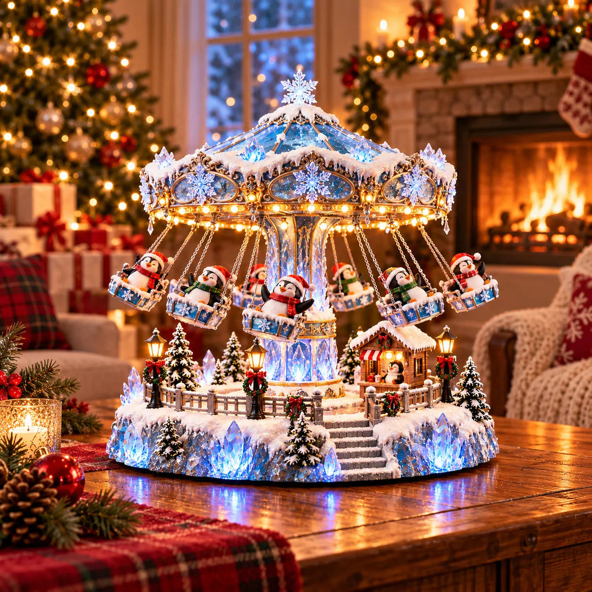 🔥LAST DAY 49% OFF🎄🐧 Penguin Winter Swing Carnival™ – Light-up Rotating Christmas Decoration ❄️✨