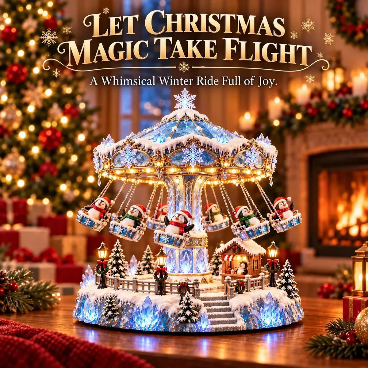 🎄 Christmas Sale 50% OFF! 🐧 Penguin Christmas Carousel – Rotating Winter Light Display✨