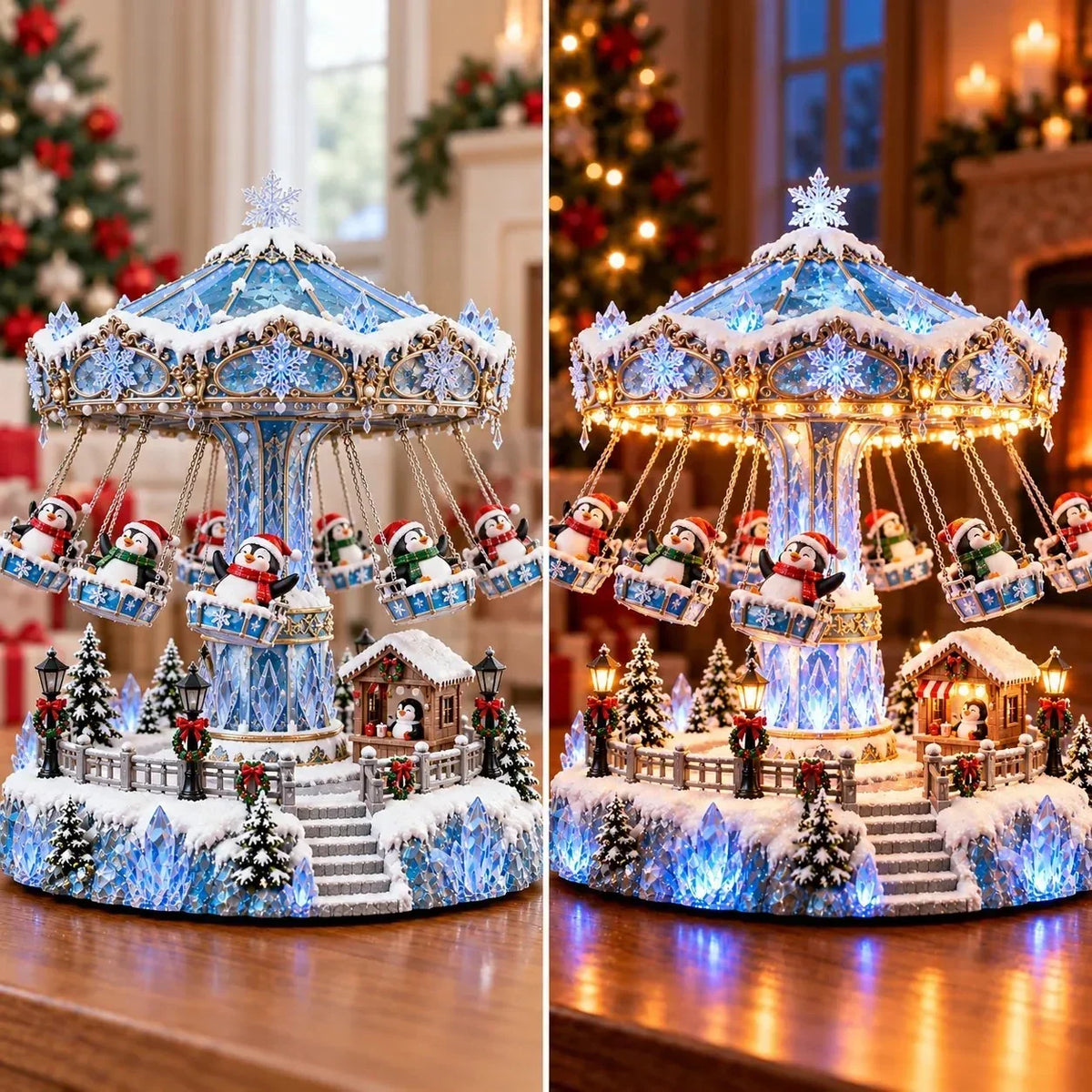 🎄 Christmas Sale 50% OFF! 🐧 Penguin Christmas Carousel – Rotating Winter Light Display✨