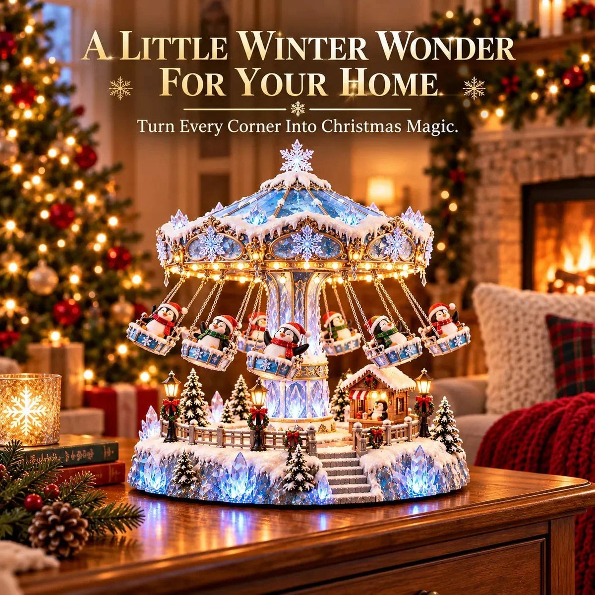🎄 Christmas Sale 50% OFF! 🐧 Penguin Christmas Carousel – Rotating Winter Light Display✨