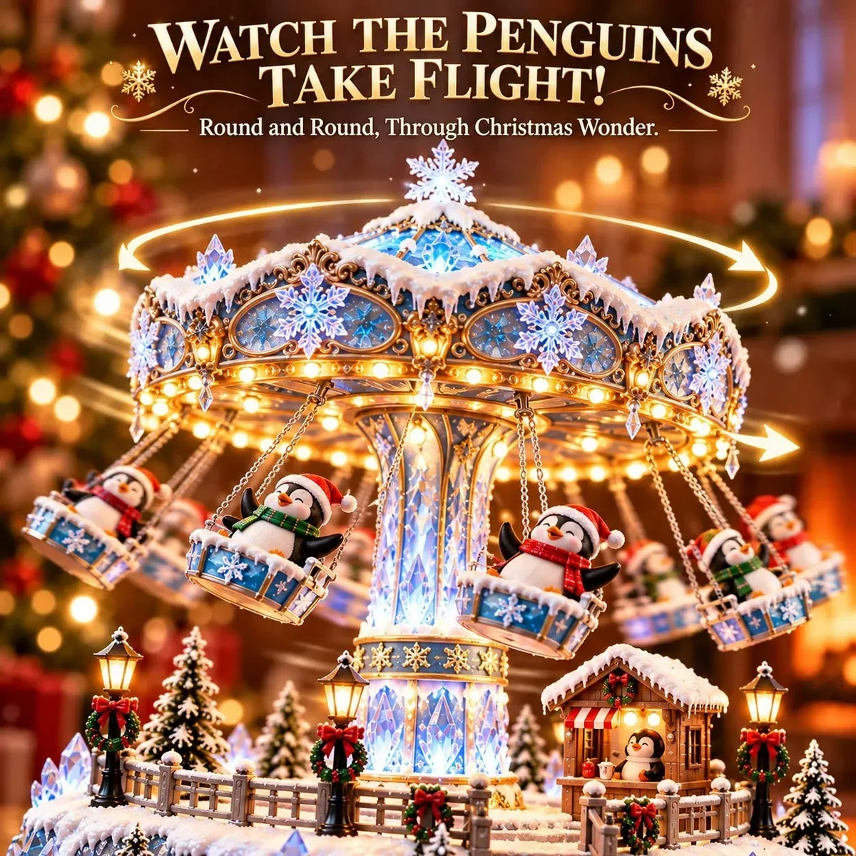 🎄 Christmas Sale 50% OFF! 🐧 Penguin Christmas Carousel – Rotating Winter Light Display✨