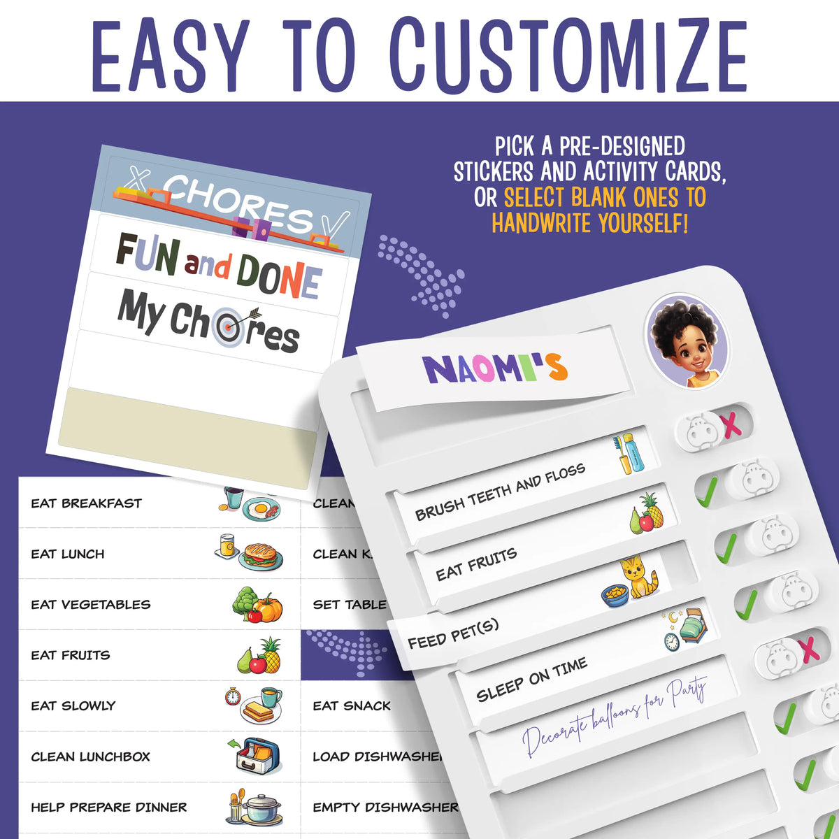 Kids Daily Routine & Chore Chart – Visual Sliding Checklist with 108 Task Cards & Stickers
