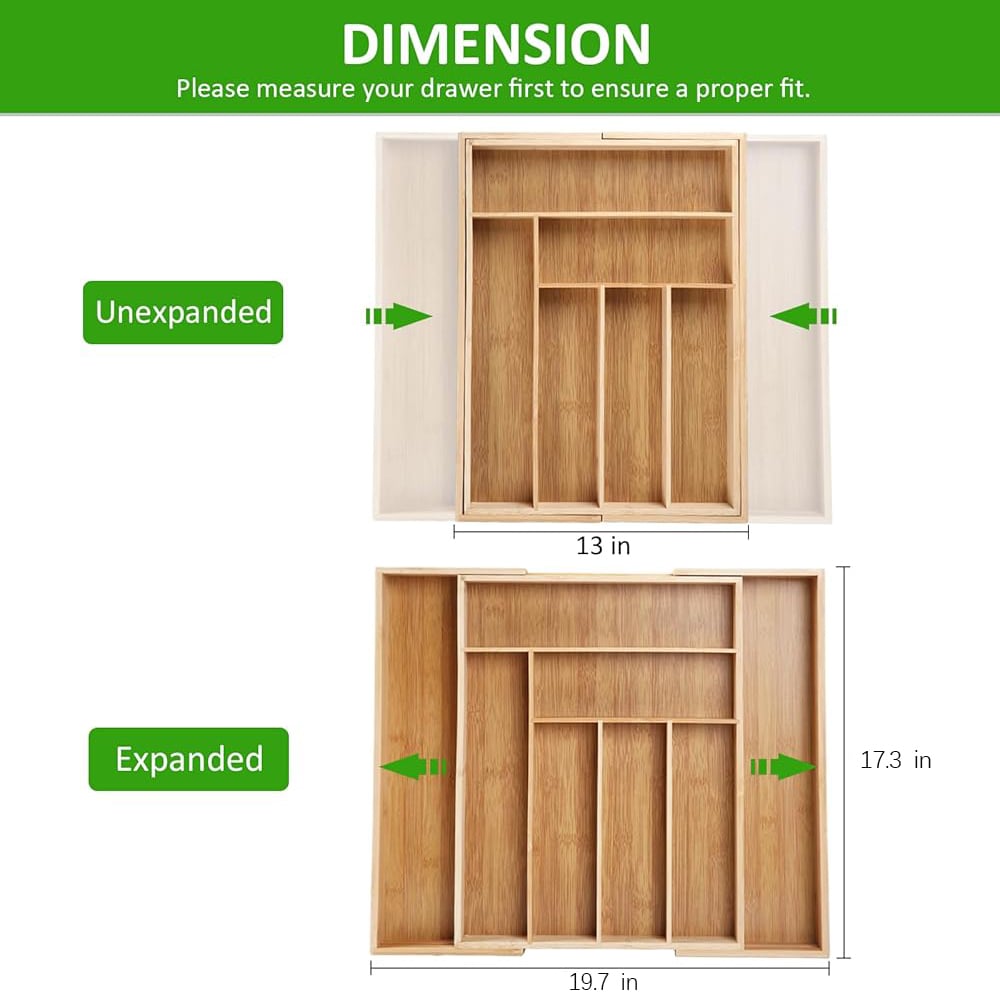 🥢 Bamboo Extendable Kitchen Drawer Organizer