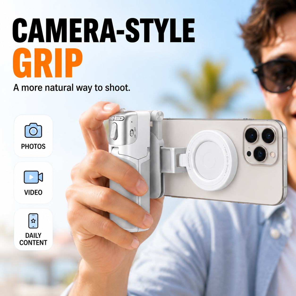 📸 Zoomable Magnetic Palm Grip | Selfie Stick & Tripod