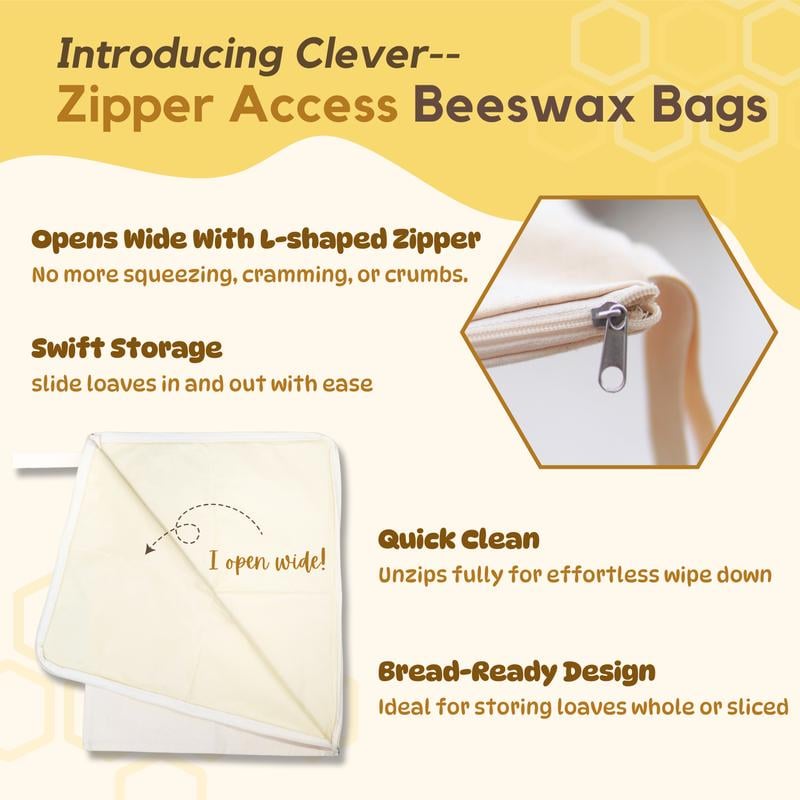 🔥Last Day 49% OFF 🍞Wide Zipper Access Reusable Cotton & Beeswax Bread Bags – Keep Your Sourdough Fresh🌟